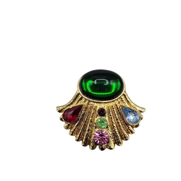 Designer High End Colorful Brooch Gold Tone Molded Glass Rhinestones - Picture 13 of 13